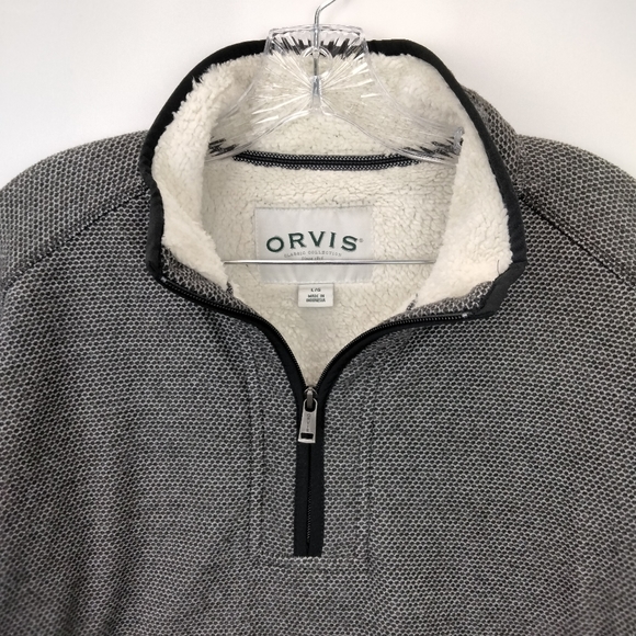 Orvis Quarter Zip Fleece Lined Pullover Sweater in Marled Grey Sz. Lg - Picture 3 of 10